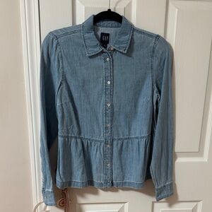 GAP Light Blue Denim Peplum Shirt